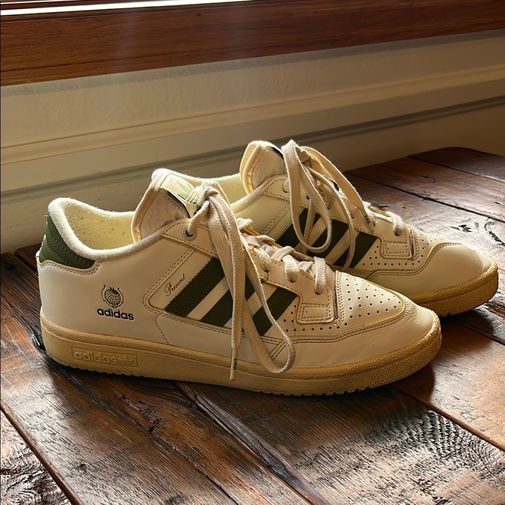 Adidas x END leather cream and green sneakers